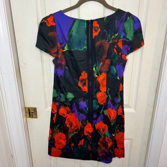 Milly Floral Abstract Colorful Black Mini Dress Size 4 - Picture 7 of 12